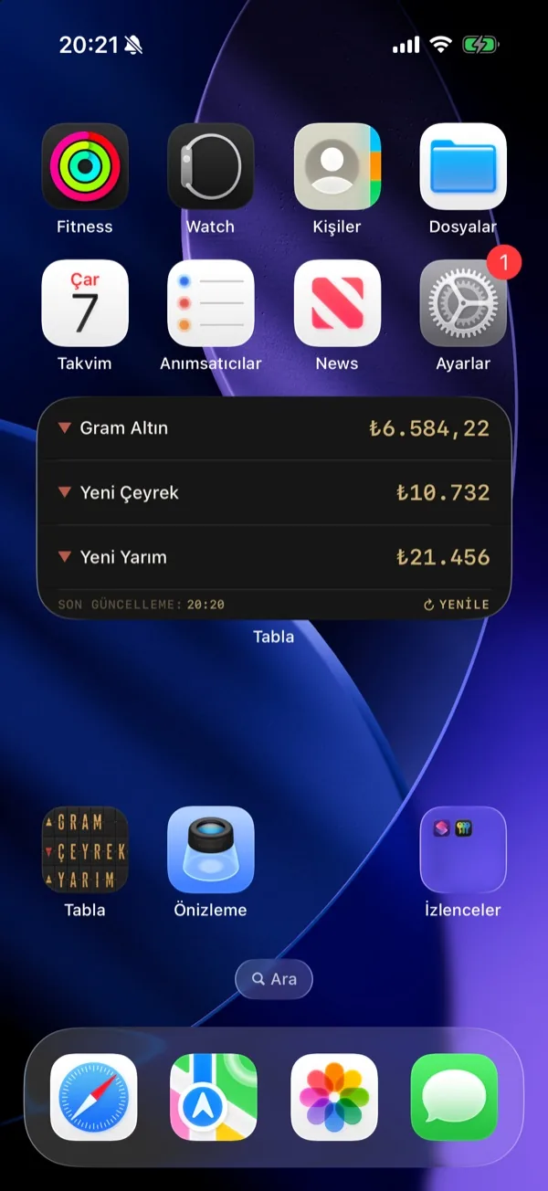 Ana ekranda Tabla widget'ı