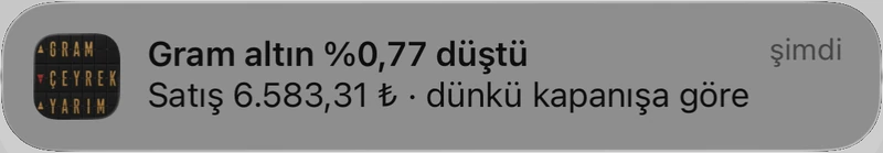 Tabla bildirimi: Gram altın %0,77 düştü, satış 6.583,31 ₺