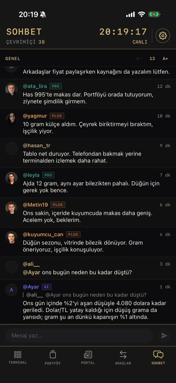 Sohbet odası ve Ayar'ın yanıtı